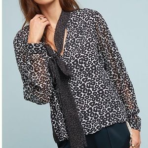 ANTHROPOLOGIE B&W Leopard Blouse with Tie